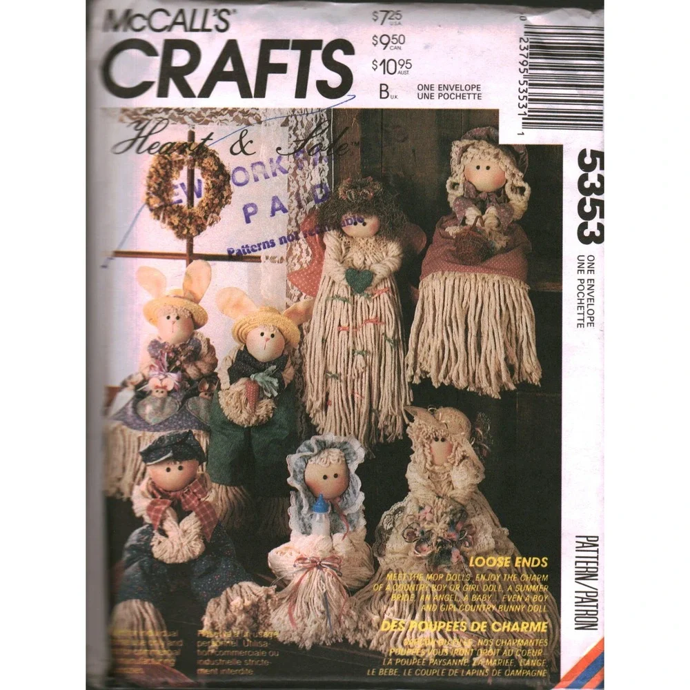 McCall's Crafts 5353 Mop Doll Sewing Pattern Angel Bride Baby Bunny Country 1991
